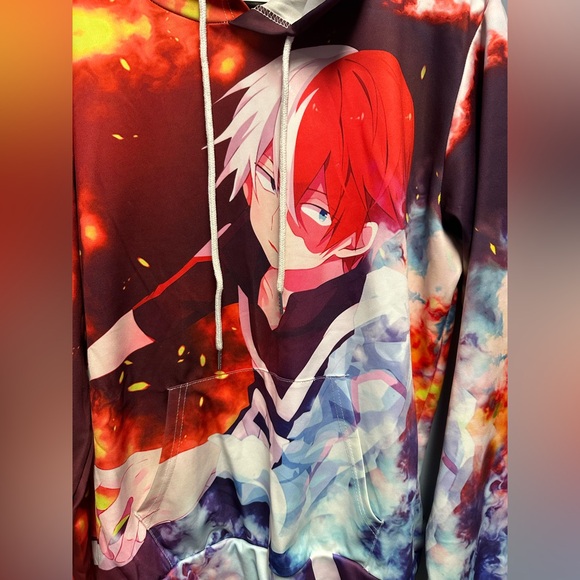 Anime Graphic Hoodie with Red and Multicolor Design - Picture 2 of 4